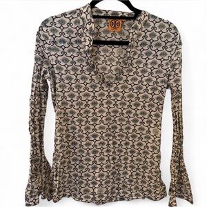 Tory Burch Blue and White Patterned Women's Top
